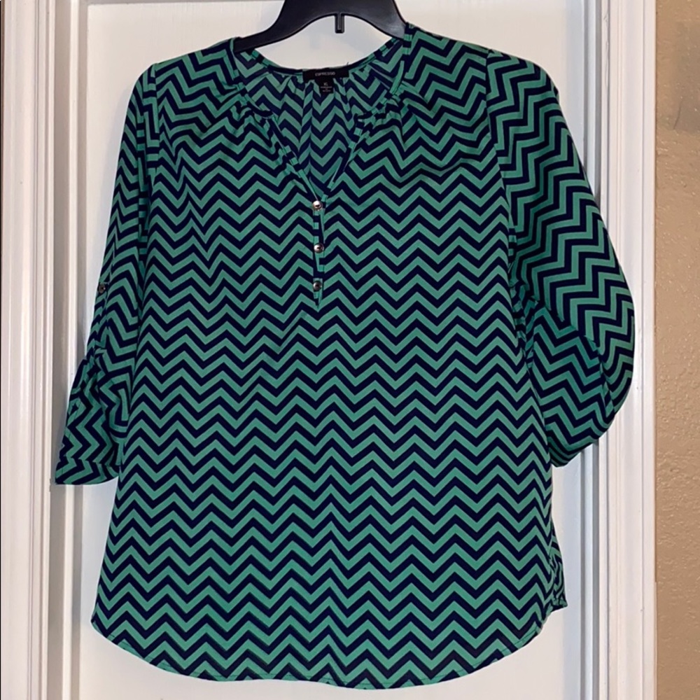 Navy and green chevron blouse